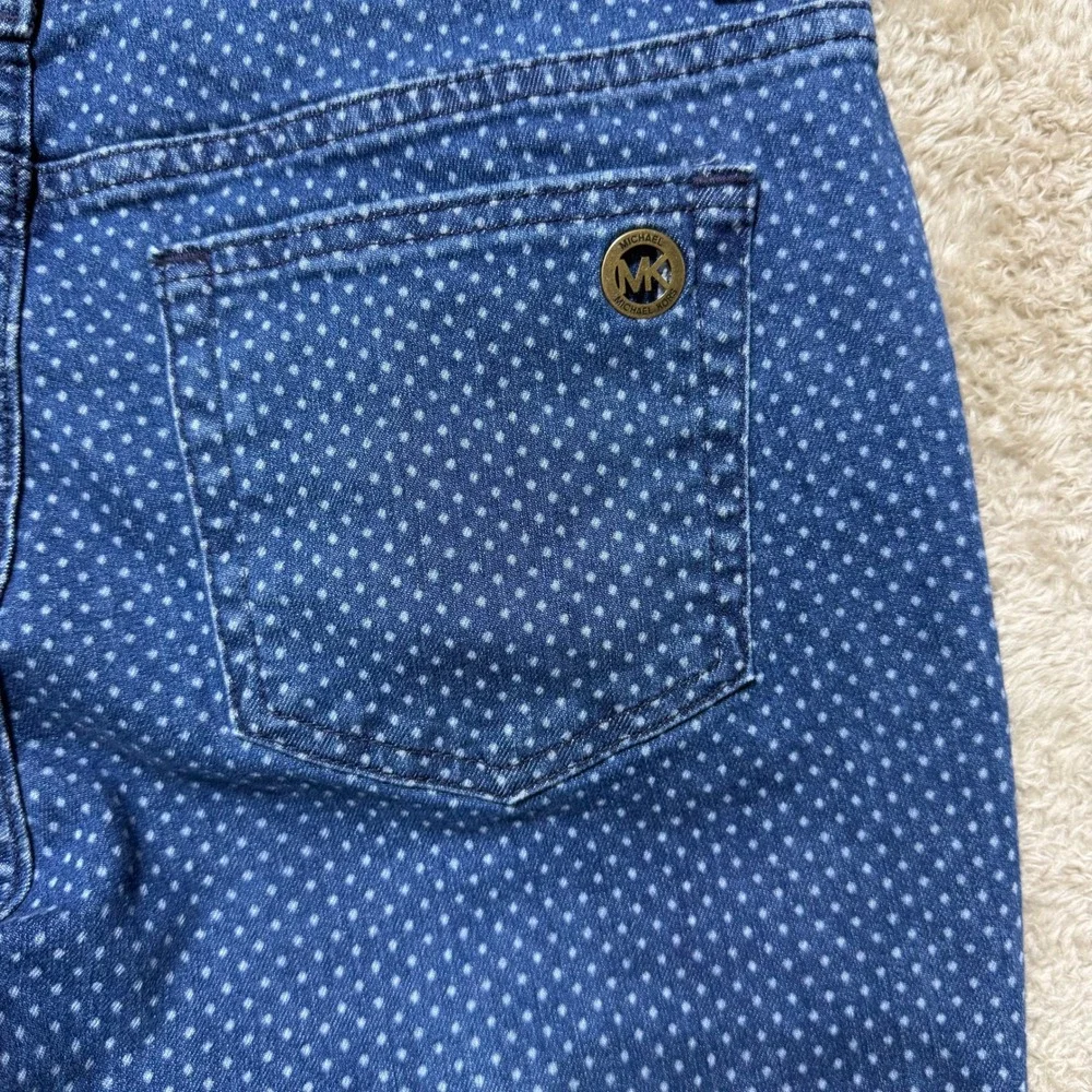 Michael Kors Skinny Jeans Womens 8 Blue Polka Dot High Rise Stretch Denim Casual